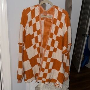 Orange and White Checkered Women's Sweater